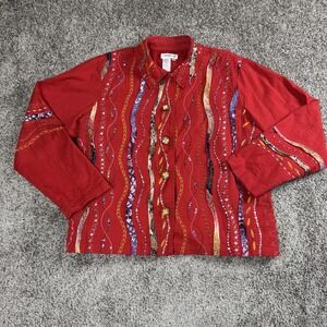 Womans Artsy Jacket XL Red‎ Embroidered Sequin Boho Eclectic Festival Maximalist